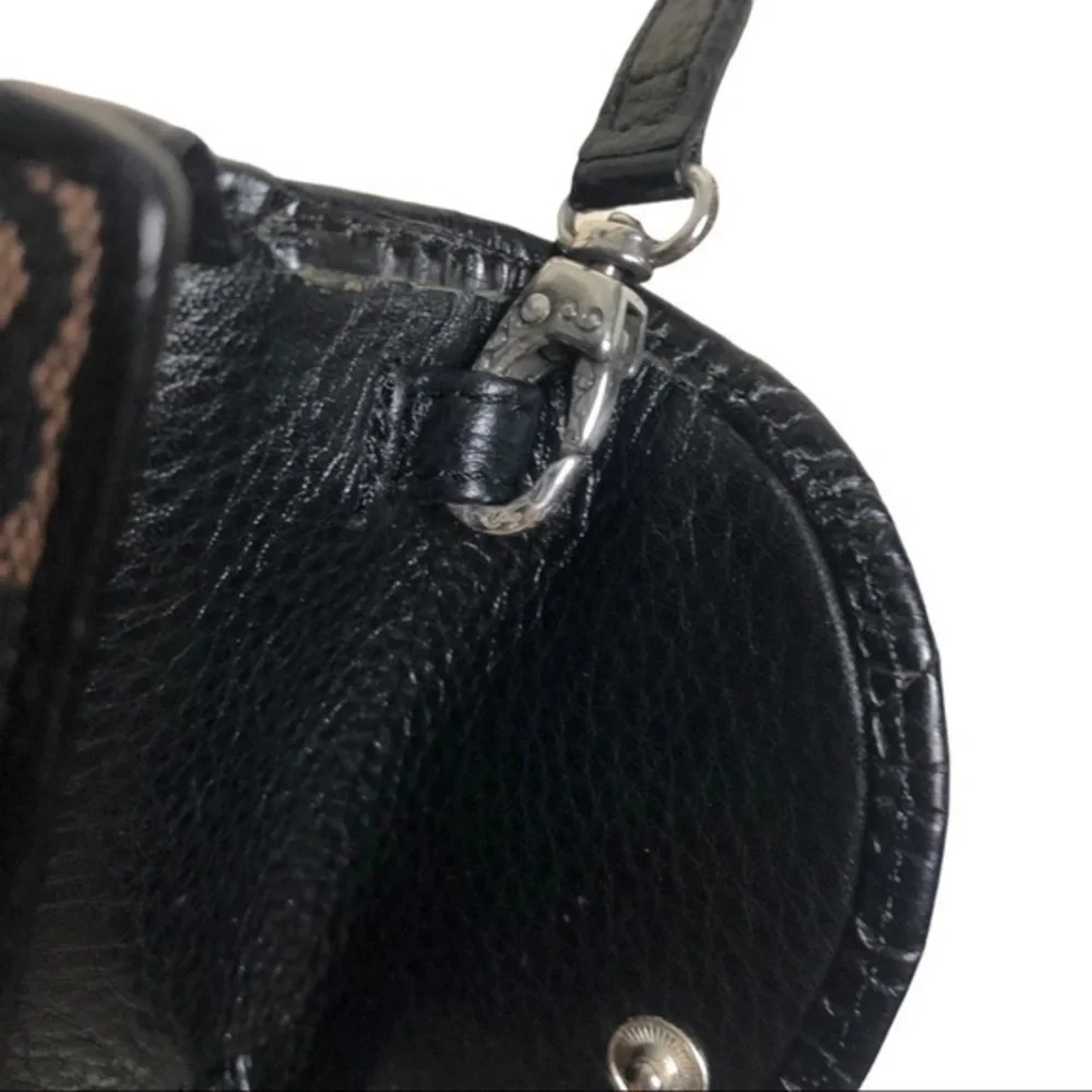 Vintage Brighton Black Brown Leather Canvas Wallet Crossbody